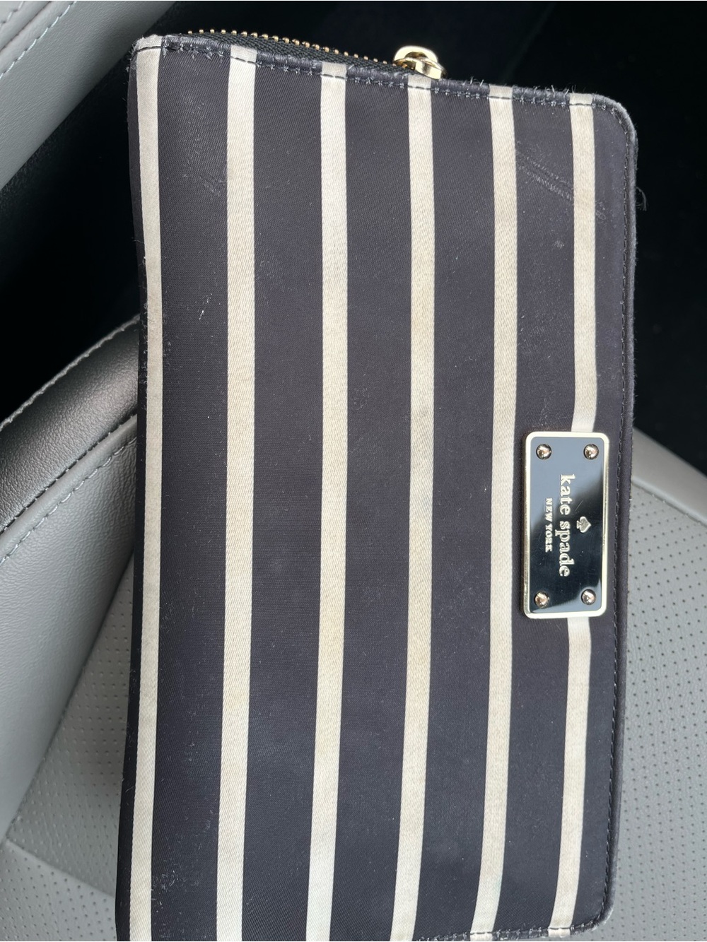 kate spade Black and White Striped Zip Wallet